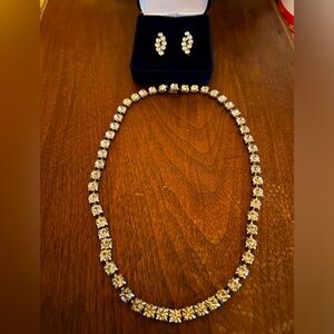 Vintage rhinestone necklace and earring set.